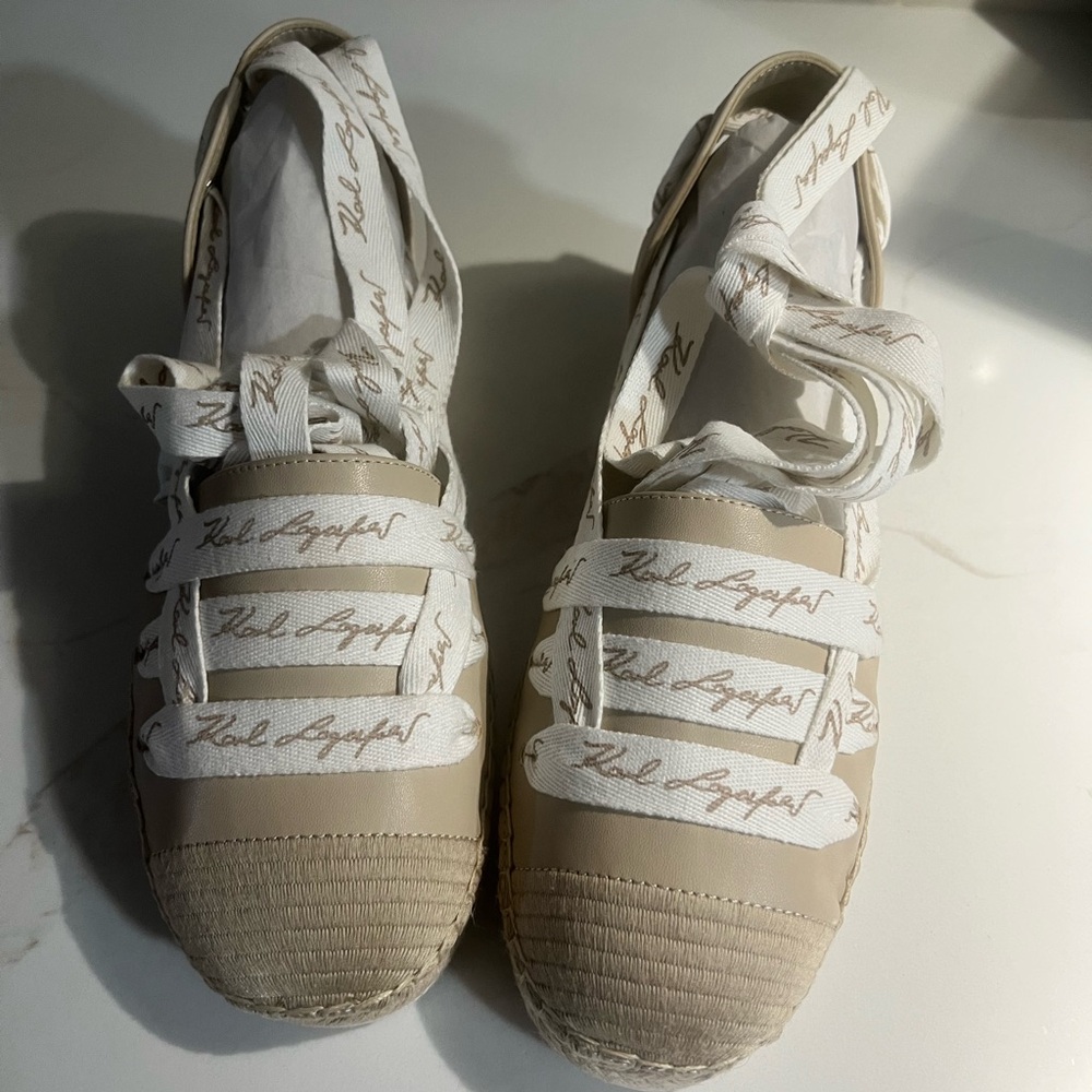 Brand New - Karl Lagerfeld Beige- Mariko Lace-Up Espadrille Flats